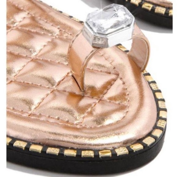 🥀 ✨Rose Gold Embellished Slide Sandals BNWT - Picture 2 of 4